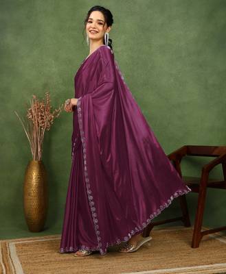 party wear lycra solid embellished saree with unstiched blouse piece_magenta 3