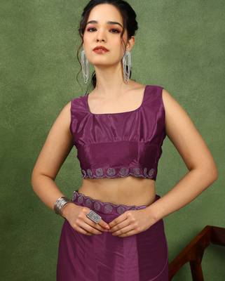 party wear lycra solid embellished saree with unstiched blouse piece_magenta 5