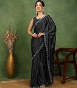 party wear lycra solid embellished saree with unstiched blouse piece_black