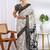 party wear cotton blend floral print saree with unstiched blouse piece_white