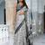 party wear cotton blend floral print saree with unstiched blouse piece_white