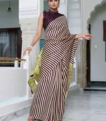 party wear cotton art silk stripes leheriya  saree with unstiched blouse piece_white