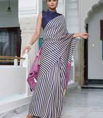 party wear cotton art silk stripes leheriya  saree with unstiched blouse piece_white