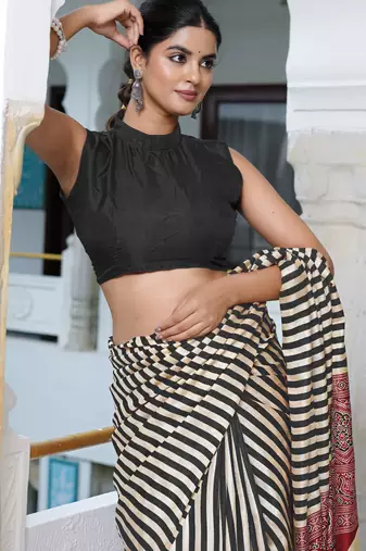 party wear cotton art silk stripes leheriya  saree with unstiched blouse piece