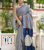 party wear cotton art silk stripes leheriya  saree with unstiched blouse piece_white