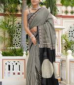 party wear cotton art silk stripes leheriya  saree with unstiched blouse piece_white