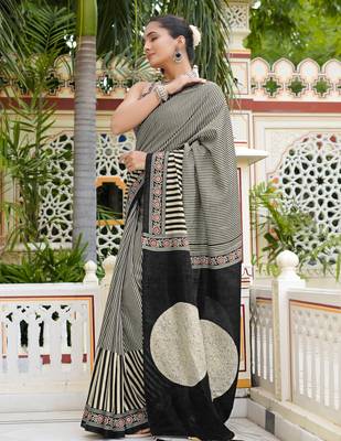 party wear cotton art silk stripes leheriya  saree with unstiched blouse piece_white 3