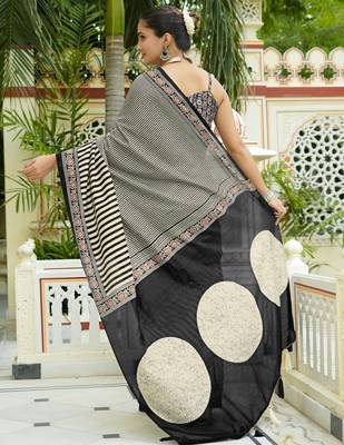 party wear cotton art silk stripes leheriya  saree with unstiched blouse piece_white 4