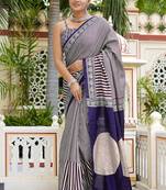 party wear cotton art silk stripes leheriya  saree with unstiched blouse piece_white