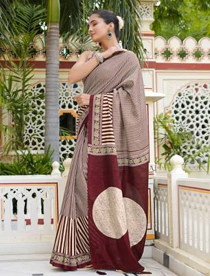 party wear cotton art silk stripes leheriya  saree with unstiched blouse piece_white 3
