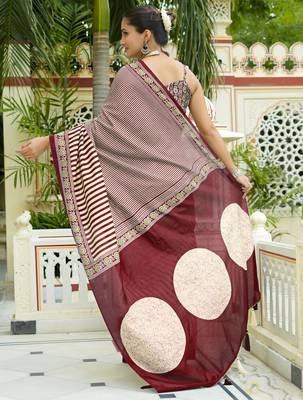 party wear cotton art silk stripes leheriya  saree with unstiched blouse piece_white 4