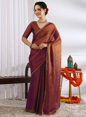 party wear silk blend zari woven saree with unstiched blouse piece_dark pink 1