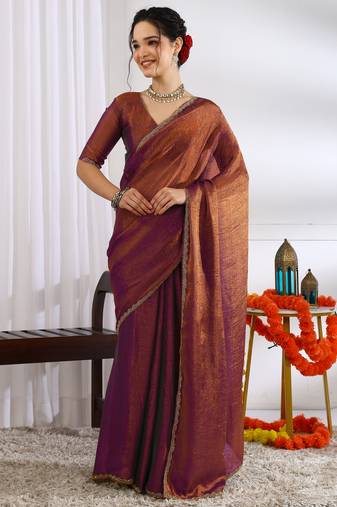 party wear silk blend zari woven saree with unstiched blouse piece_coffee brown
