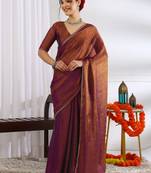 party wear silk blend zari woven saree with unstiched blouse piece_coffee brown