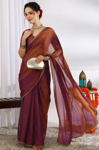 party wear silk blend zari woven saree with unstiched blouse piece_dark pink