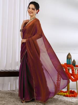 party wear silk blend zari woven saree with unstiched blouse piece_dark pink 3