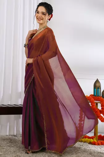 party wear silk blend zari woven saree with unstiched blouse piece_dark pink