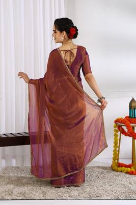 party wear silk blend zari woven saree with unstiched blouse piece_dark pink 4