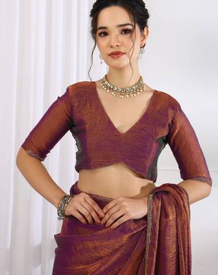 party wear silk blend zari woven saree with unstiched blouse piece_dark pink 5