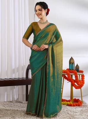 party wear silk blend zari woven saree with unstiched blouse piece_mehandi green 1