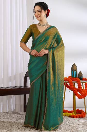 party wear silk blend zari woven saree with unstiched blouse piece_mehandi green