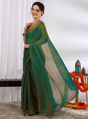 party wear silk blend zari woven saree with unstiched blouse piece_mehandi green 3
