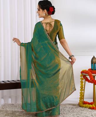party wear silk blend zari woven saree with unstiched blouse piece_mehandi green 4