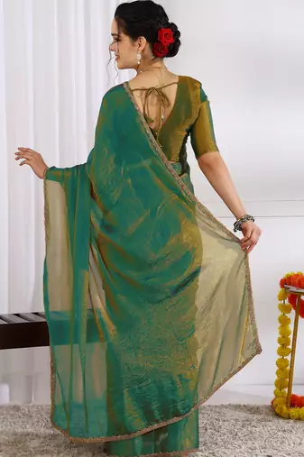 party wear silk blend zari woven saree with unstiched blouse piece_mehandi green