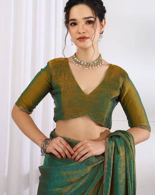party wear silk blend zari woven saree with unstiched blouse piece_mehandi green 5
