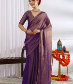 party wear silk blend zari woven saree with unstiched blouse piece_dark purple