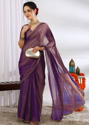 party wear silk blend zari woven saree with unstiched blouse piece_dark purple 2