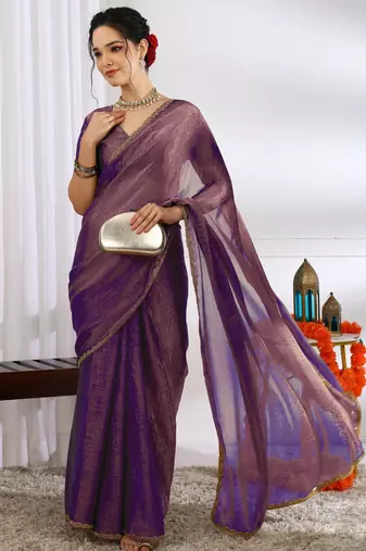 party wear silk blend zari woven saree with unstiched blouse piece_dark purple