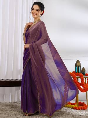 party wear silk blend zari woven saree with unstiched blouse piece_dark purple 3