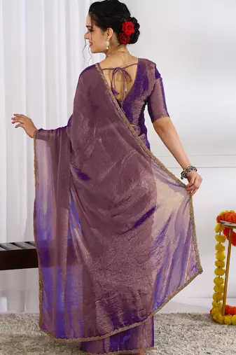 party wear silk blend zari woven saree with unstiched blouse piece_dark purple