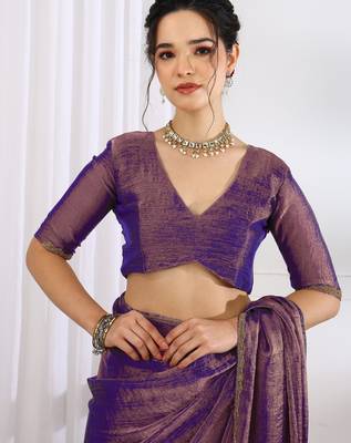 party wear silk blend zari woven saree with unstiched blouse piece_dark purple 5