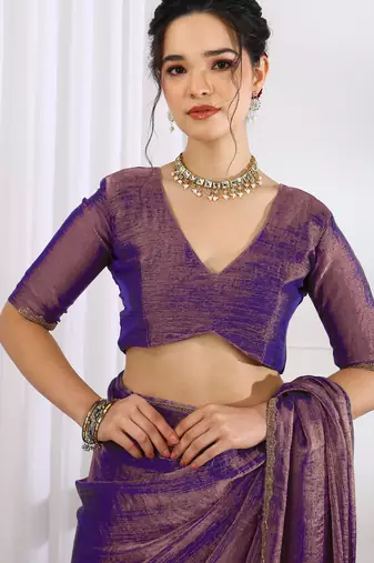party wear silk blend zari woven saree with unstiched blouse piece_dark purple