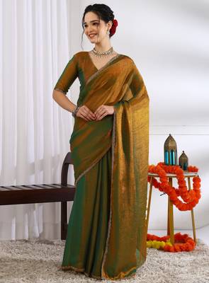 party wear silk blend zari woven saree with unstiched blouse piece_dark mustard 1