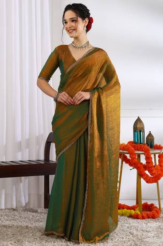 party wear silk blend zari woven saree with unstiched blouse piece_dark mustard