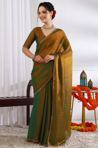 party wear silk blend zari woven saree with unstiched blouse piece_dark mustard