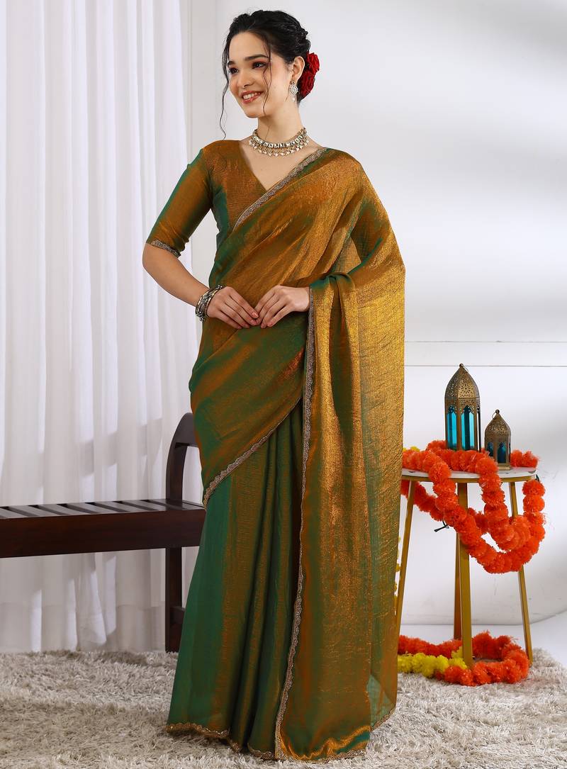 party wear silk blend zari woven saree with unstiched blouse piece_dark mustard
