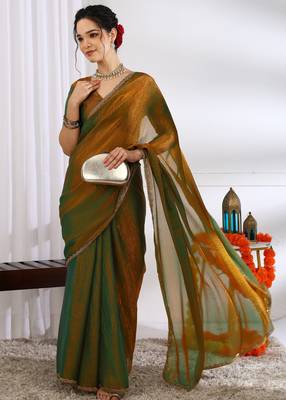 party wear silk blend zari woven saree with unstiched blouse piece_dark mustard 2