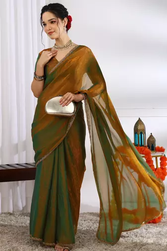 party wear silk blend zari woven saree with unstiched blouse piece_dark mustard
