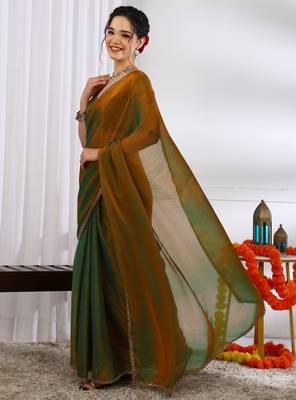 party wear silk blend zari woven saree with unstiched blouse piece_dark mustard 3