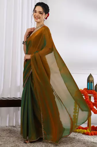 party wear silk blend zari woven saree with unstiched blouse piece_dark mustard