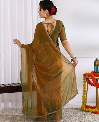party wear silk blend zari woven saree with unstiched blouse piece_dark mustard 4