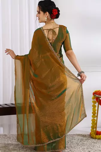 party wear silk blend zari woven saree with unstiched blouse piece_dark mustard