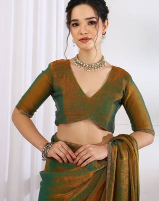 party wear silk blend zari woven saree with unstiched blouse piece_dark mustard 5