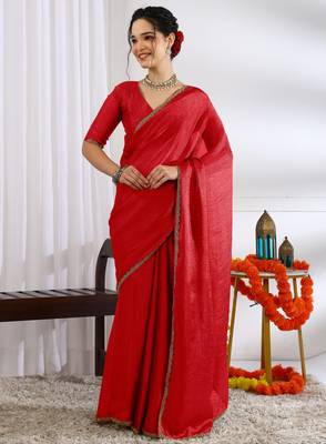 party wear silk blend zari woven saree with unstiched blouse piece_red 1