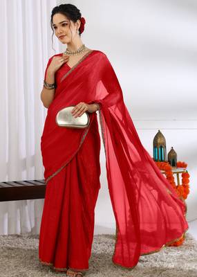party wear silk blend zari woven saree with unstiched blouse piece_red 2