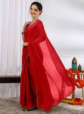party wear silk blend zari woven saree with unstiched blouse piece_red 3